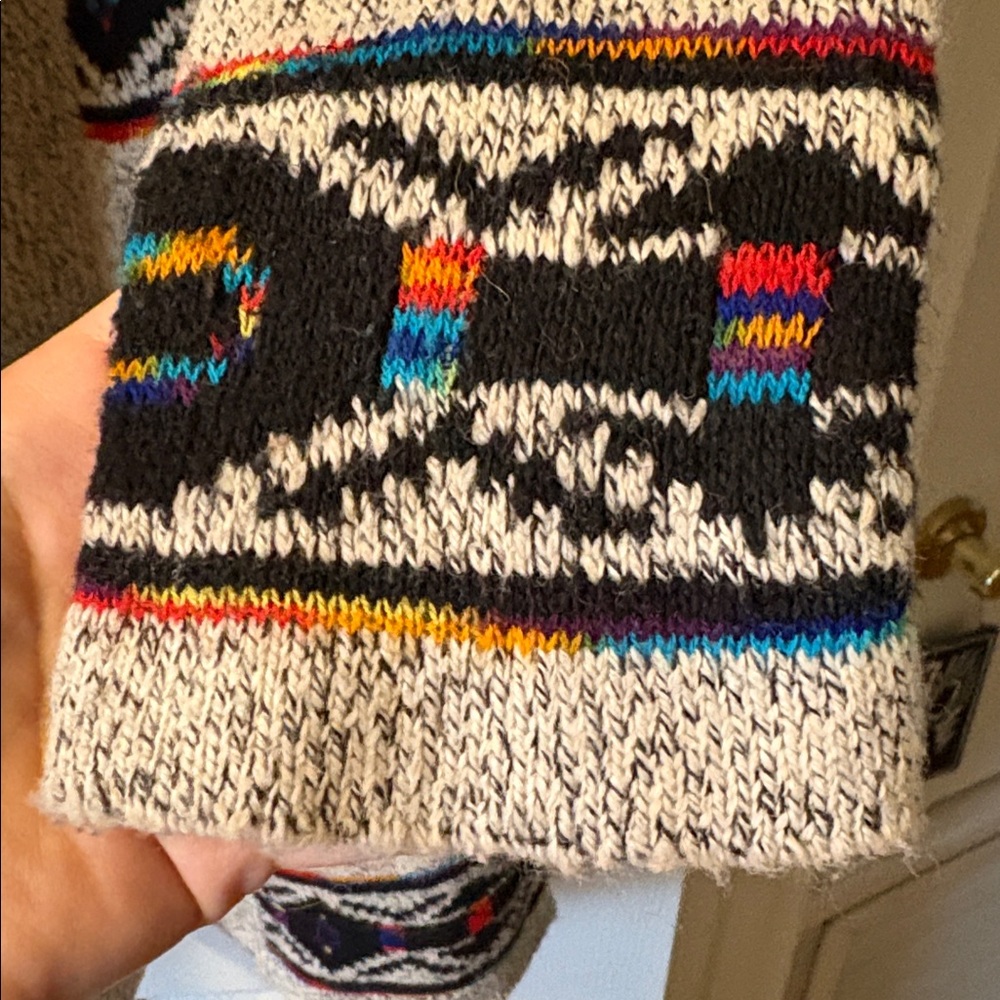 Boho Aztec Print Long Cardigan Sweater | Open Front | Cozy Tribal Duster size M - Picture 5 of 6